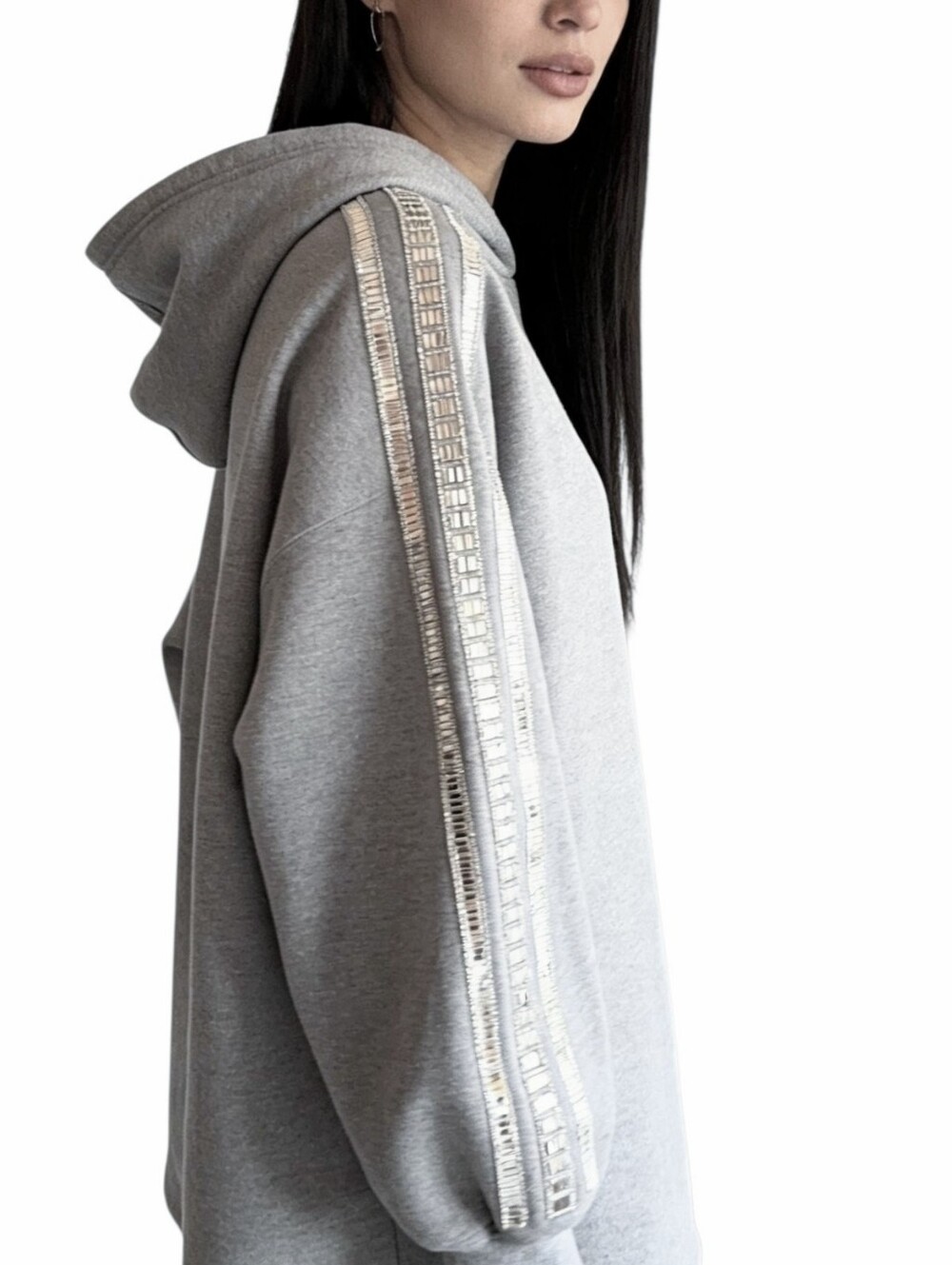 URBAN OUTFITTERS UO Grey Hooded Sweatshirt Hoodie Rhinestone Bling Gem XS TP